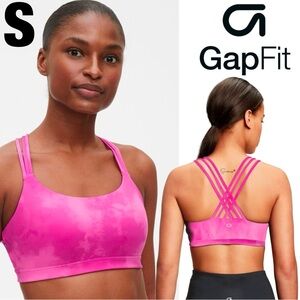 GapFit GAP Eclipse Medium Support Strappy Sports Bra Fuchsia Pink Tie Dye SMALL